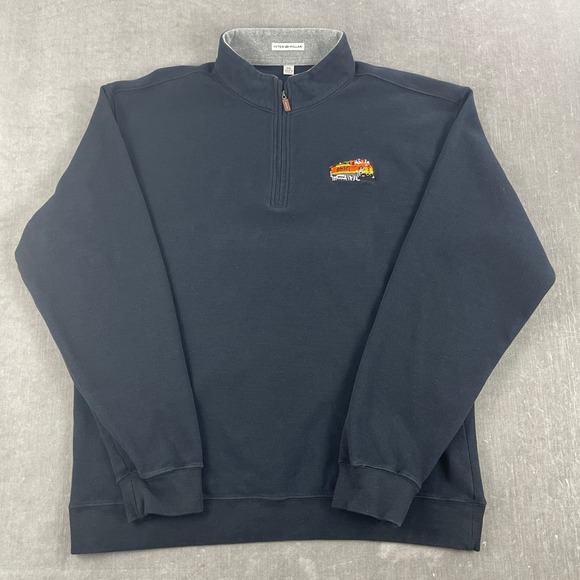 Peter Millar Mens XXL Navy Blue Quarter Zip Pullover BNSF Railway Train